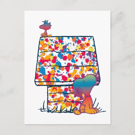Peanuts | Snoopy & Woodstock Regenboogverf Briefkaart (Voorkant)