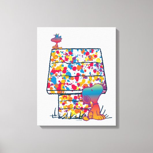 Peanuts | Snoopy & Woodstock Regenboogverf Canvas Afdruk (Voorkant)