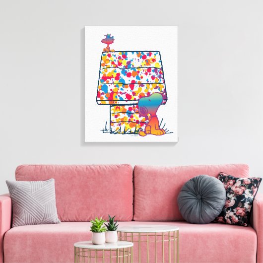 Peanuts | Snoopy & Woodstock Regenboogverf Canvas Afdruk (Insitu (Woonkamer))