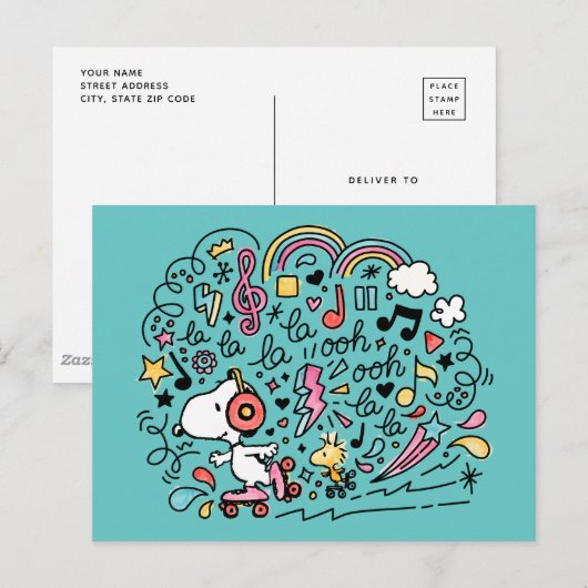 Peanuts | Snoopy & Woodstock Rolschaatsen Briefkaart (Voorkant / Achterkant)