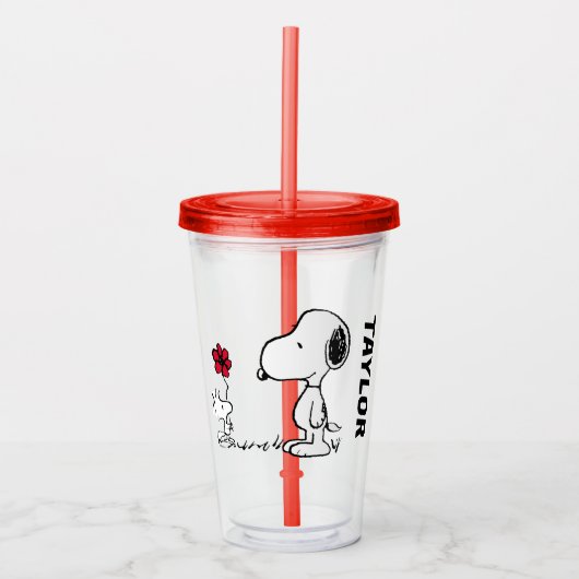 Peanuts | Snoopy & Woodstock Rood & Zwart Acryl Drinkbeker (Voorkant)