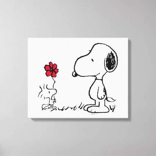 Peanuts | Snoopy & Woodstock Rood & Zwart Canvas Afdruk (Voorkant)