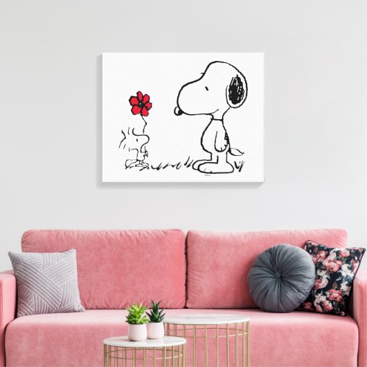 Peanuts | Snoopy & Woodstock Rood & Zwart Canvas Afdruk (Insitu (Woonkamer))