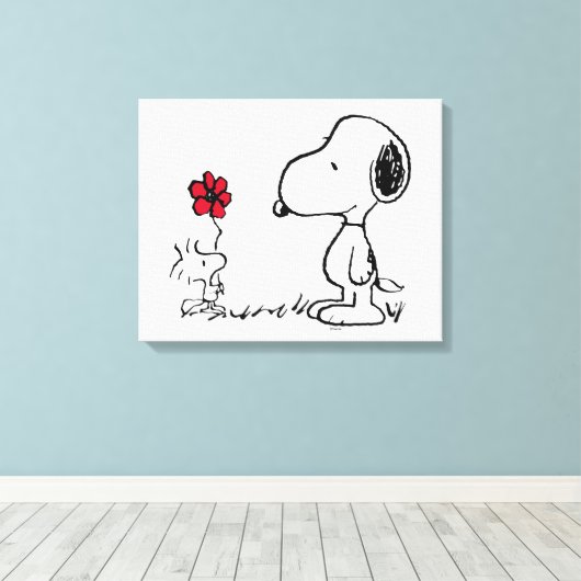 Peanuts | Snoopy & Woodstock Rood & Zwart Canvas Afdruk (Insitu (Houten vloer))