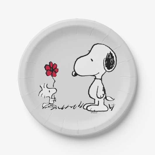 Peanuts | Snoopy & Woodstock Rood & Zwart Papieren Bordje (Voorkant)