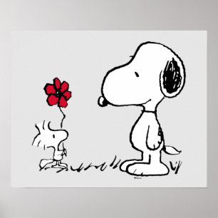 Peanuts   Snoopy & Woodstock Rood & Zwart Poster