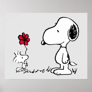 Peanuts   Snoopy & Woodstock Rood & Zwart Poster