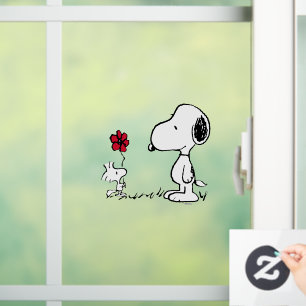 Peanuts   Snoopy & Woodstock Rood & Zwart Raamsticker