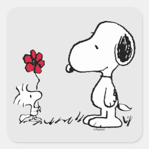 Peanuts   Snoopy & Woodstock Rood & Zwart Vierkante Sticker
