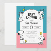 Peanuts Snoopy & Woodstock Roze & Blauw Baby showe Kaart (Voorkant / Achterkant)