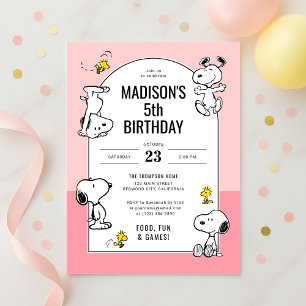 Peanuts Snoopy & Woodstock Roze Verjaardag Kaart