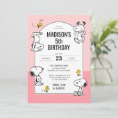 Peanuts Snoopy & Woodstock Roze Verjaardag Kaart (Staand voorkant)