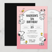 Peanuts Snoopy & Woodstock Roze Verjaardag Kaart (Voorkant / Achterkant)