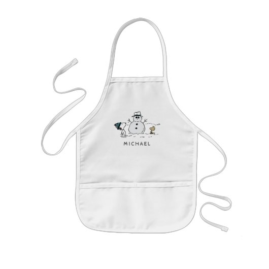 Peanuts | Snoopy & Woodstock Sneeuwman | Naam toev Kinder Schort (Voorkant)