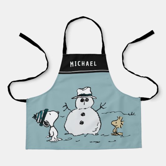Peanuts | Snoopy & Woodstock Sneeuwman | Naam toev Schort (Voorkant)