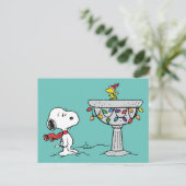 Peanuts | Snoopy & Woodstock Versierd Vogelbad Feestdagenkaart (Staand voorkant)