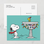 Peanuts | Snoopy & Woodstock Versierd Vogelbad Feestdagenkaart (Voorkant / Achterkant)
