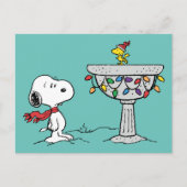 Peanuts | Snoopy & Woodstock Versierd Vogelbad Feestdagenkaart (Voorkant)