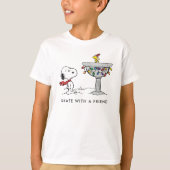 Peanuts | Snoopy & Woodstock Versierd Vogelbad T-shirt (Voorkant)