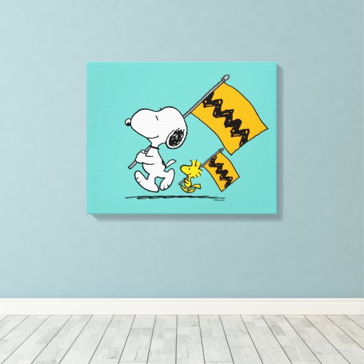 Peanuts | Snoopy & Woodstock Vlaggen Canvas Afdruk (Insitu (Houten vloer))