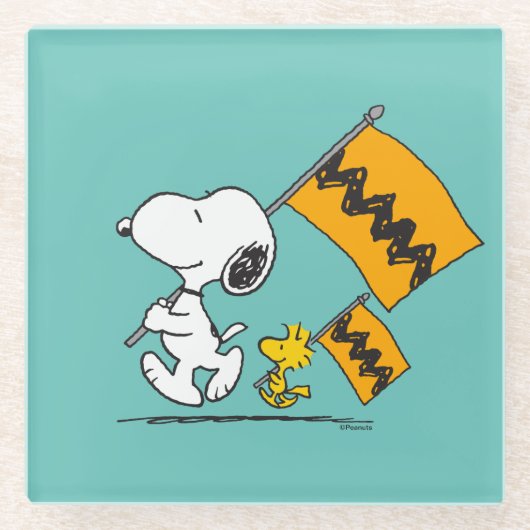 Peanuts | Snoopy & Woodstock Vlaggen Glazen Onderzetter (Voorkant)