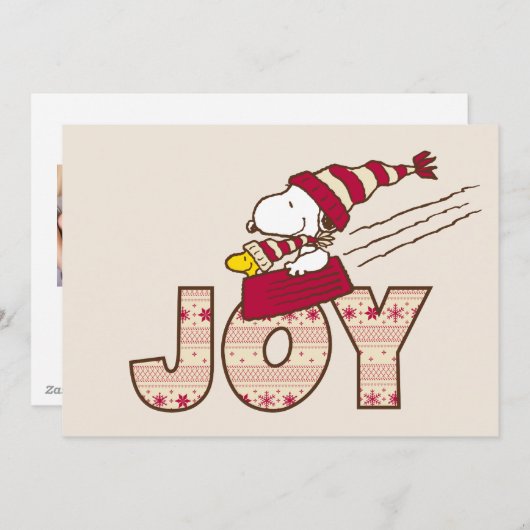 Peanuts | Snoopy & Woodstock Vrolijke sleerit Feestdagenkaart (Voorkant / Achterkant)