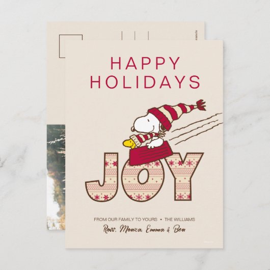 Peanuts | Snoopy & Woodstock Vrolijke sleerit Feestdagenkaart (Voorkant / Achterkant)