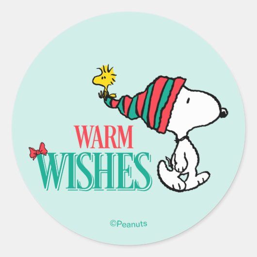 Peanuts | Snoopy & Woodstock Warm Wishes Ronde Sticker (Voorkant)