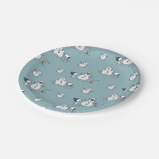 Peanuts | Snoopy & Woodstock Winter Break Patroon Papieren Bordje (Gekanteld)