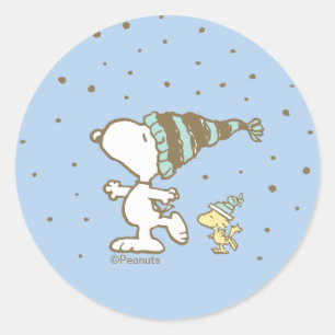 Peanuts   Snoopy & Woodstock Winter Schaatsen Ronde Sticker