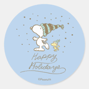 Peanuts Snoopy & Woodstock Winter Schaatsen Ronde Sticker