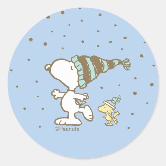 Peanuts | Snoopy & Woodstock Winter Skating Ronde Sticker (Voorkant)