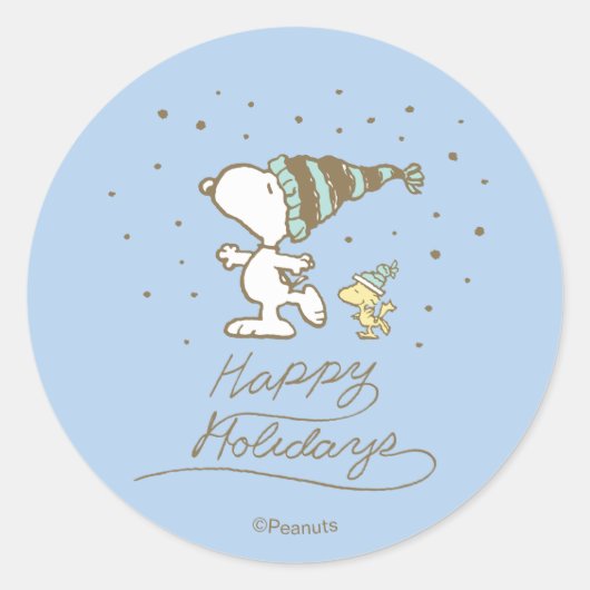 Peanuts | Snoopy & Woodstock Winter Skating Ronde Sticker (Voorkant)