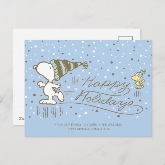 Peanuts | Snoopy & Woodstock Winterschaatsen Feestdagenkaart (Voorkant / Achterkant)