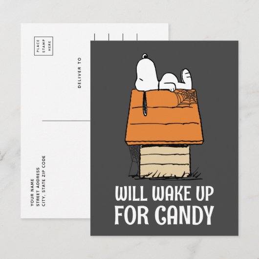 Peanuts | Snoopy wordt wakker voor Snoep Briefkaart (Voorkant / Achterkant)