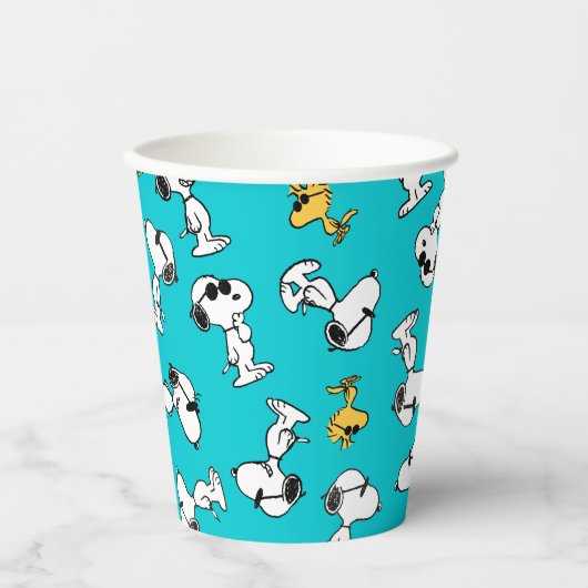 Peanuts | Snoopy & Zonnebrilpatroon Papieren Bekers (Voorkant)