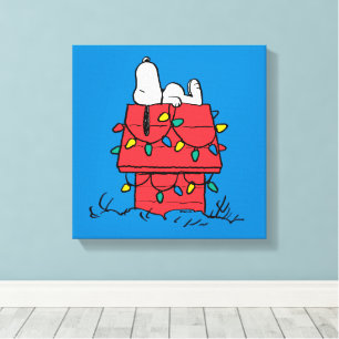 Peanuts Snoopy's Dog House met verlichting Canvas Afdruk
