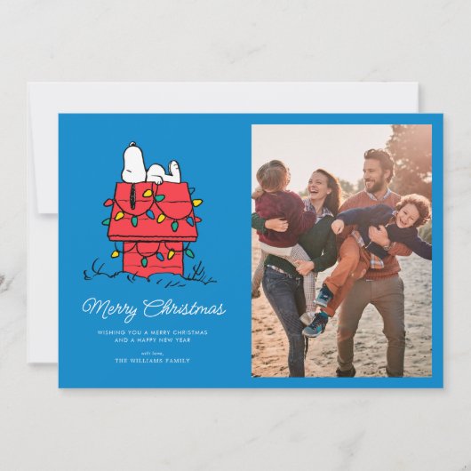 Peanuts | Snoopy's Hondenhok Met Lichtjes Feestdagenkaart (Voorkant)