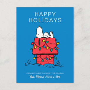 Peanuts   Snoopy's Hondenhok Met Lichtjes Feestdagenkaart