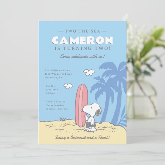Peanuts | Surf's Up Snoopy Summer 2e Verjaardag Kaart (Staand voorkant)