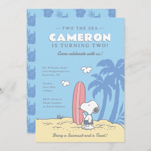 Peanuts | Surf's Up Snoopy Summer 2e Verjaardag Kaart (Voorkant / Achterkant)