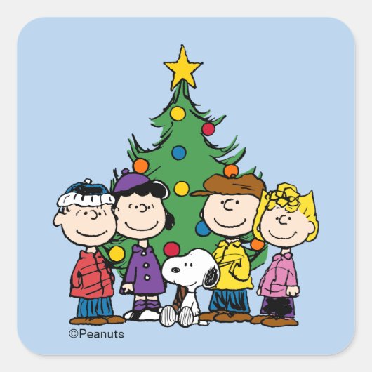 Peanuts | The Gang Around the Christmas Tree Squar Vierkante Sticker (Voorkant)