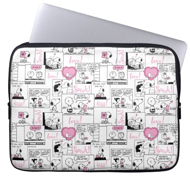 Peanuts | Valentijn Hart Liefde Patroon Laptop Sleeve (Voorkant)