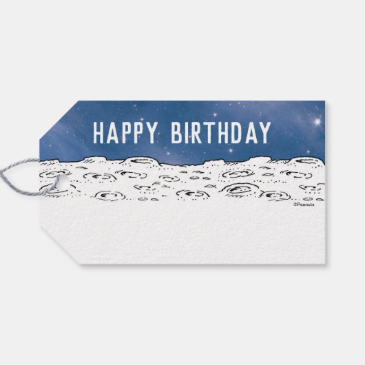 Peanuts | Verjaardag in de ruimte Cadeaulabel (Achterkant Horizontaal)