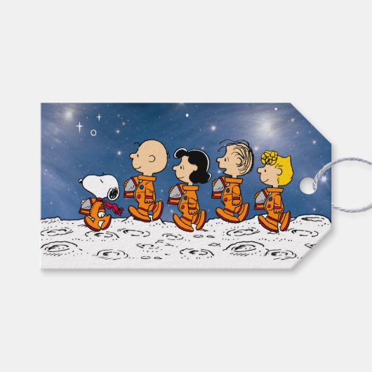 Peanuts | Verjaardag in de ruimte Cadeaulabel (Voorkant (Horizontaal))