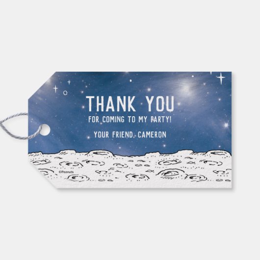 Peanuts | Verjaardag in de ruimte Cadeaulabel (Achterkant Horizontaal)