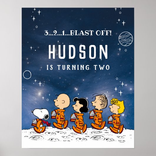 Peanuts | Verjaardag in de ruimte Poster (Voorkant)