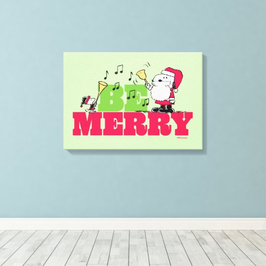 Peanuts | Wees vrolijk met Kerstmis Canvas Afdruk (Insitu (Houten vloer))