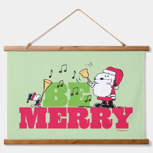 Peanuts | Wees vrolijk met Kerstmis Hangend Wandkleed (Voorkant)