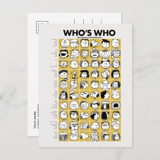 Peanuts | Wie is wie karakters Briefkaart (Voorkant / Achterkant)